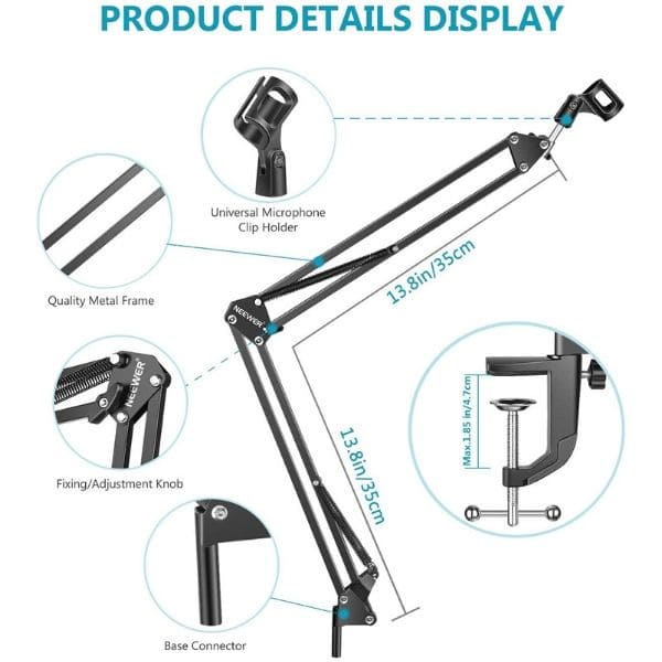 Neewer Microphone Standard, Bras de microphone, Bras de flèche, Pied de  micro